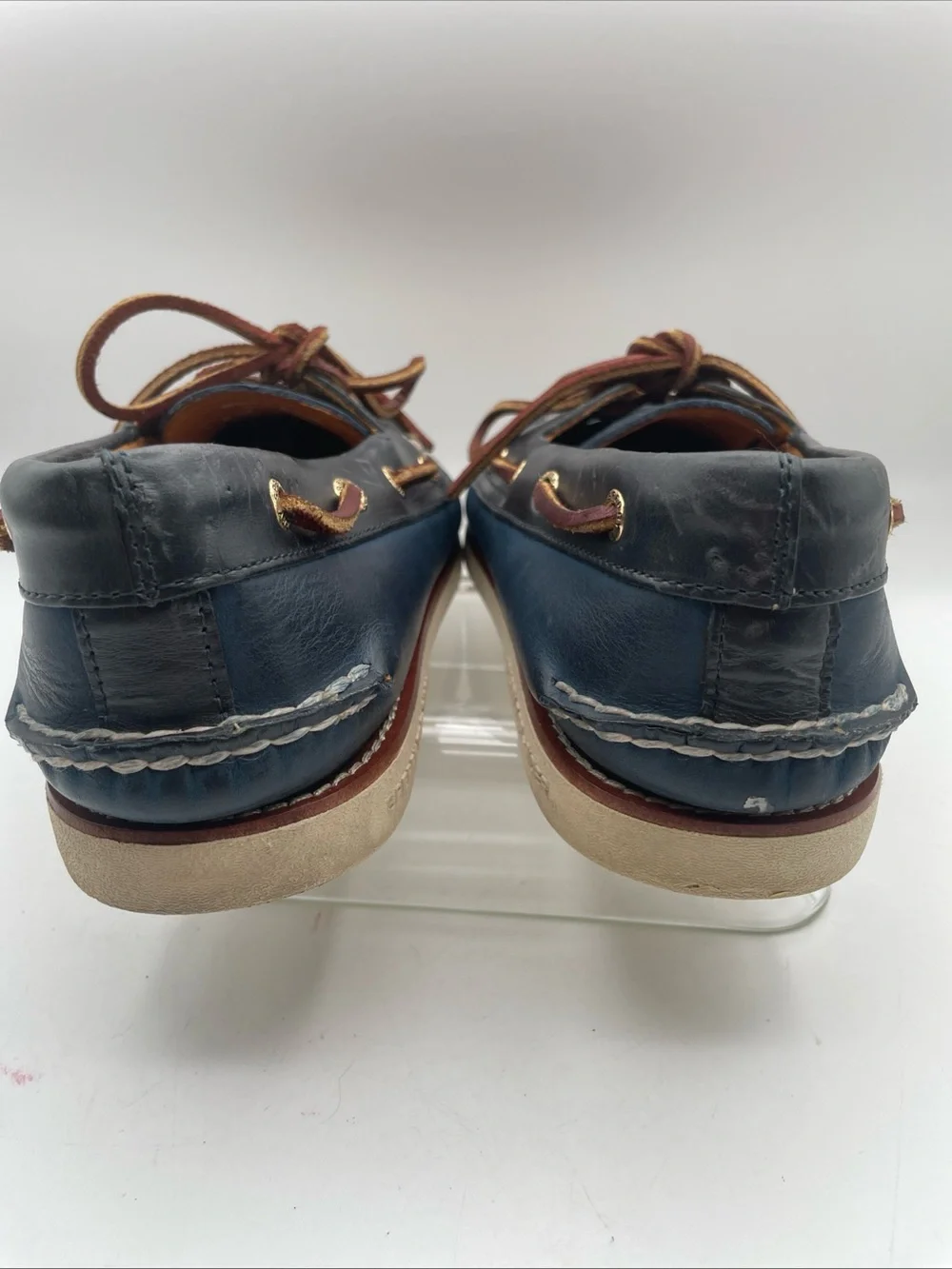 Sperry Gold Cup Navy Leather Boat Shoes with Brown Laces Men’s Size 8.5
